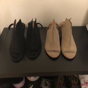 SOLD!! one black and one tan FRYE strap wedges